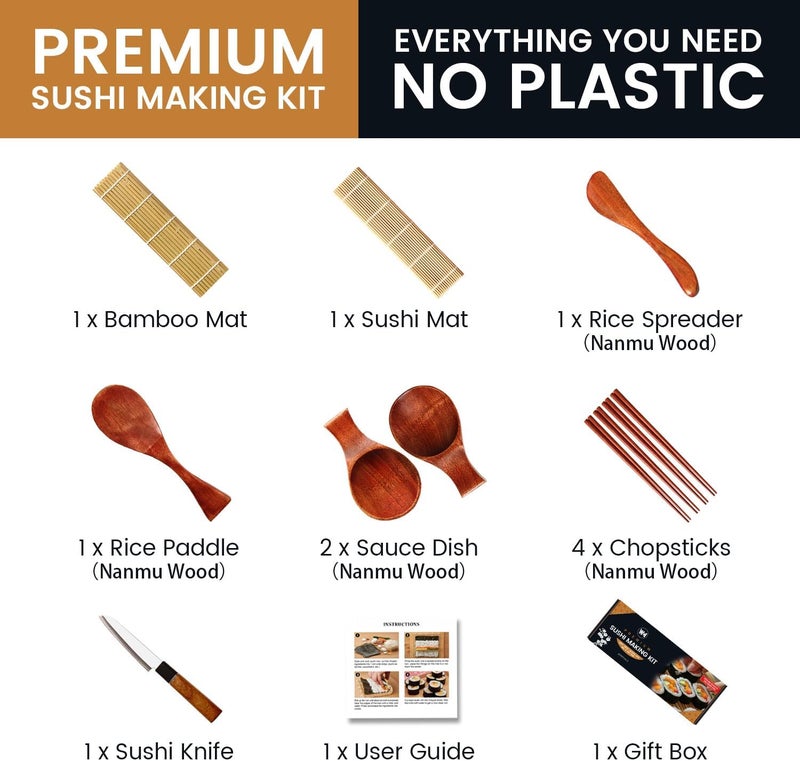 Wimitools Sushi Making Kit Sushi Roller Kit for Beginners or Pro Sushi Lovers. Made of Nanmu Wood, includes Sushi Mat - the Easy Homemade Sushi Kit Experience and Best Gift - Image 2